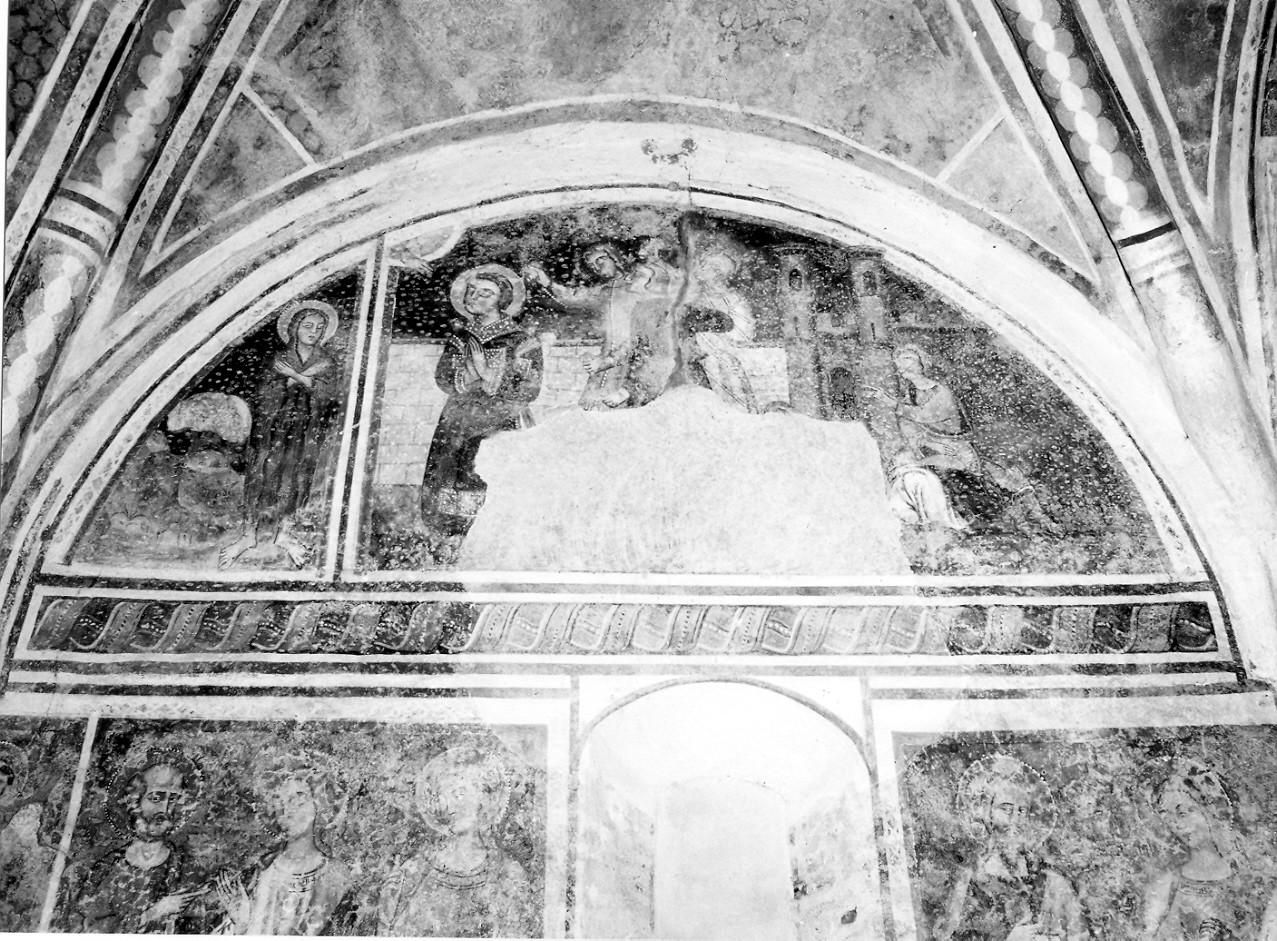 Santa Maria Maddalena/ lapidazione di Santo Stefano (dipinto, elemento d'insieme) di Maestro di Bastia d'Albenga (attribuito) (ultimo quarto sec. XIV)