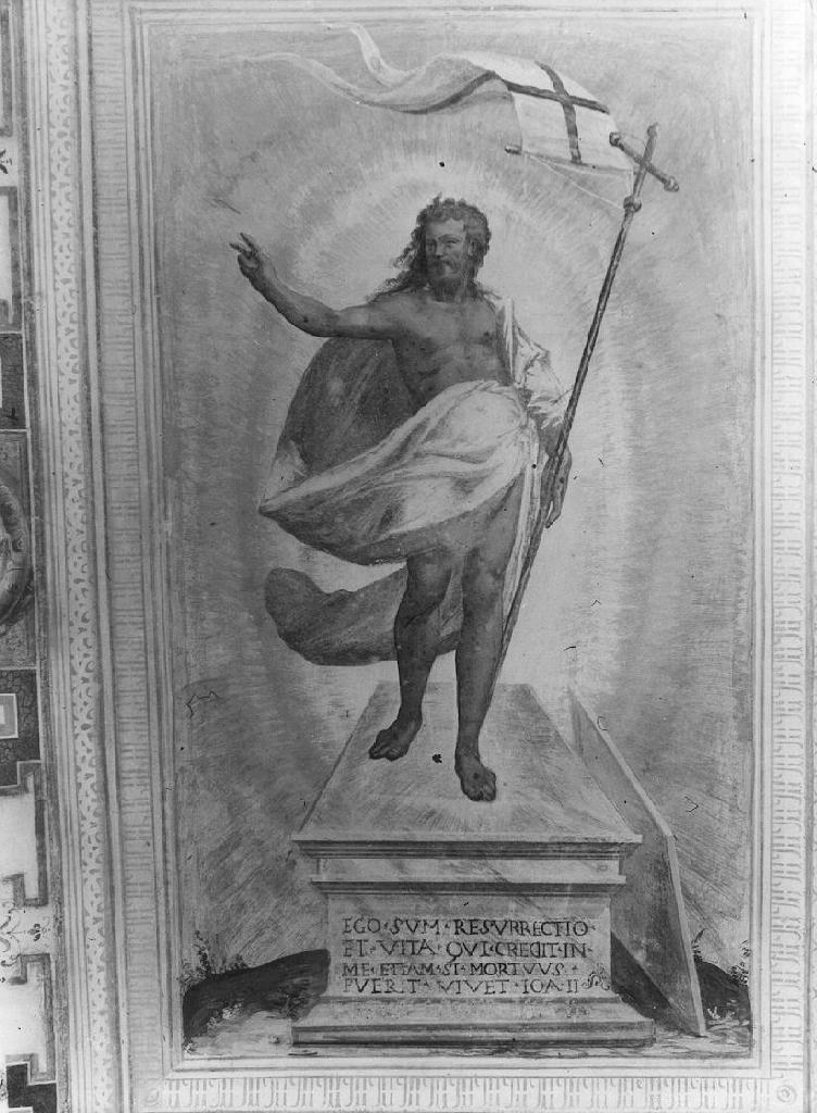 Cristo redentore benedicente/ angeli/ motivi decorativi (dipinto) - ambito ligure (fine/inizio secc. XVI/ XVII)