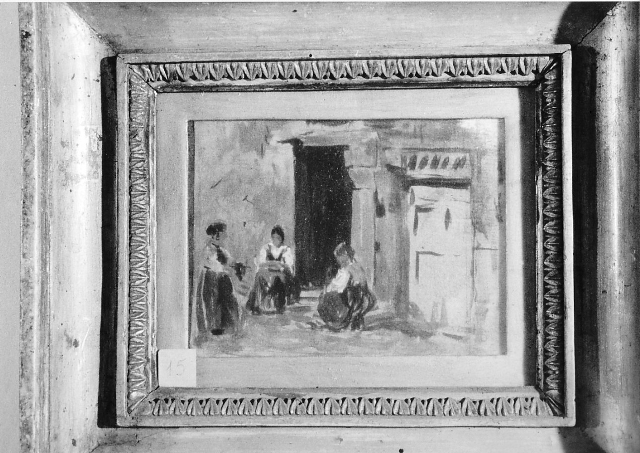 donne sull'uscio a Riomaggiore (dipinto, opera isolata) - ambito italiano (sec. XX)