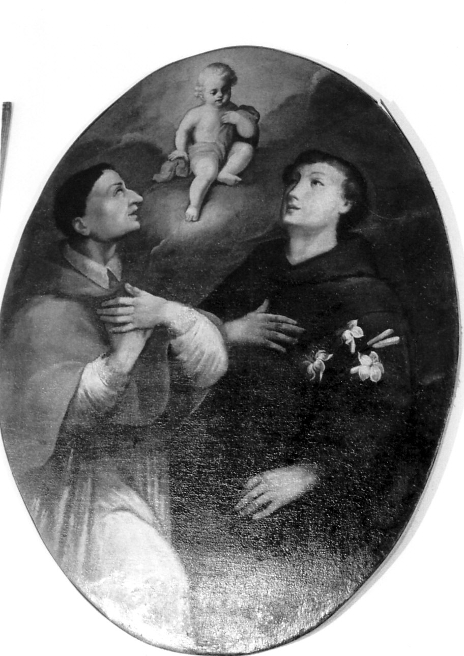 adorazione di Gesù Bambino con Sant'Antonio da Padova e San Carlo Borromeo (dipinto, opera isolata) - ambito emiliano (sec. XVIII)