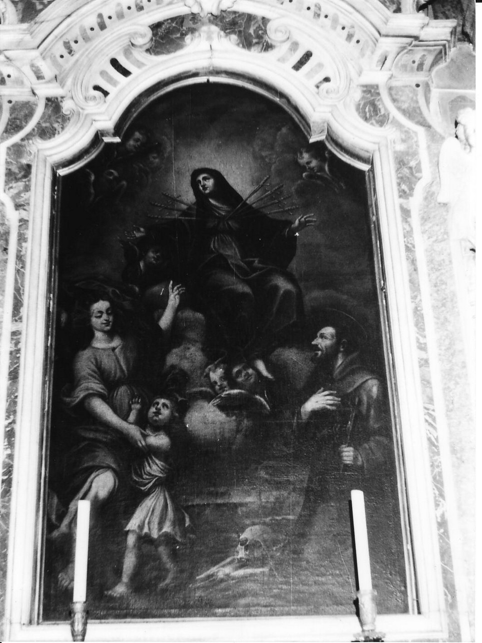 Madonna Addolorata con San Francesco, un angelo e un fanciullo (pala d'altare, opera isolata) - ambito ligure (ultimo quarto sec. XVIII)