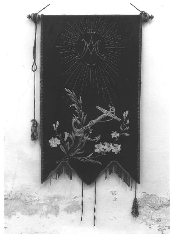 simboli mariani (stendardo processionale, opera isolata) - manifattura ligure (fine/inizio secc. XIX/ XX)