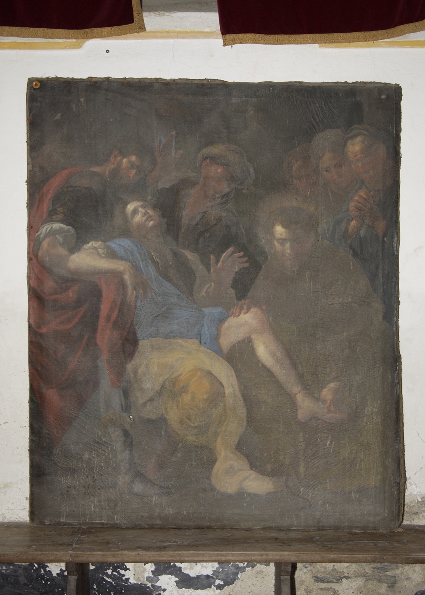 Sant'Antonio da Padova guarisce un indemoniato (dipinto, opera isolata) di Bertolotto Giovanni Lorenzo (fine/inizio secc. XVII/ XVIII)