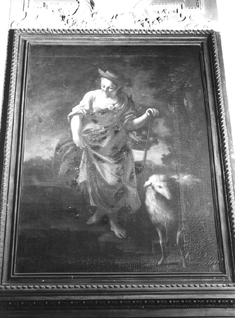 PASTORELLA CON PECORA (dipinto, elemento d'insieme) - bottega genovese (fine sec. XVII)