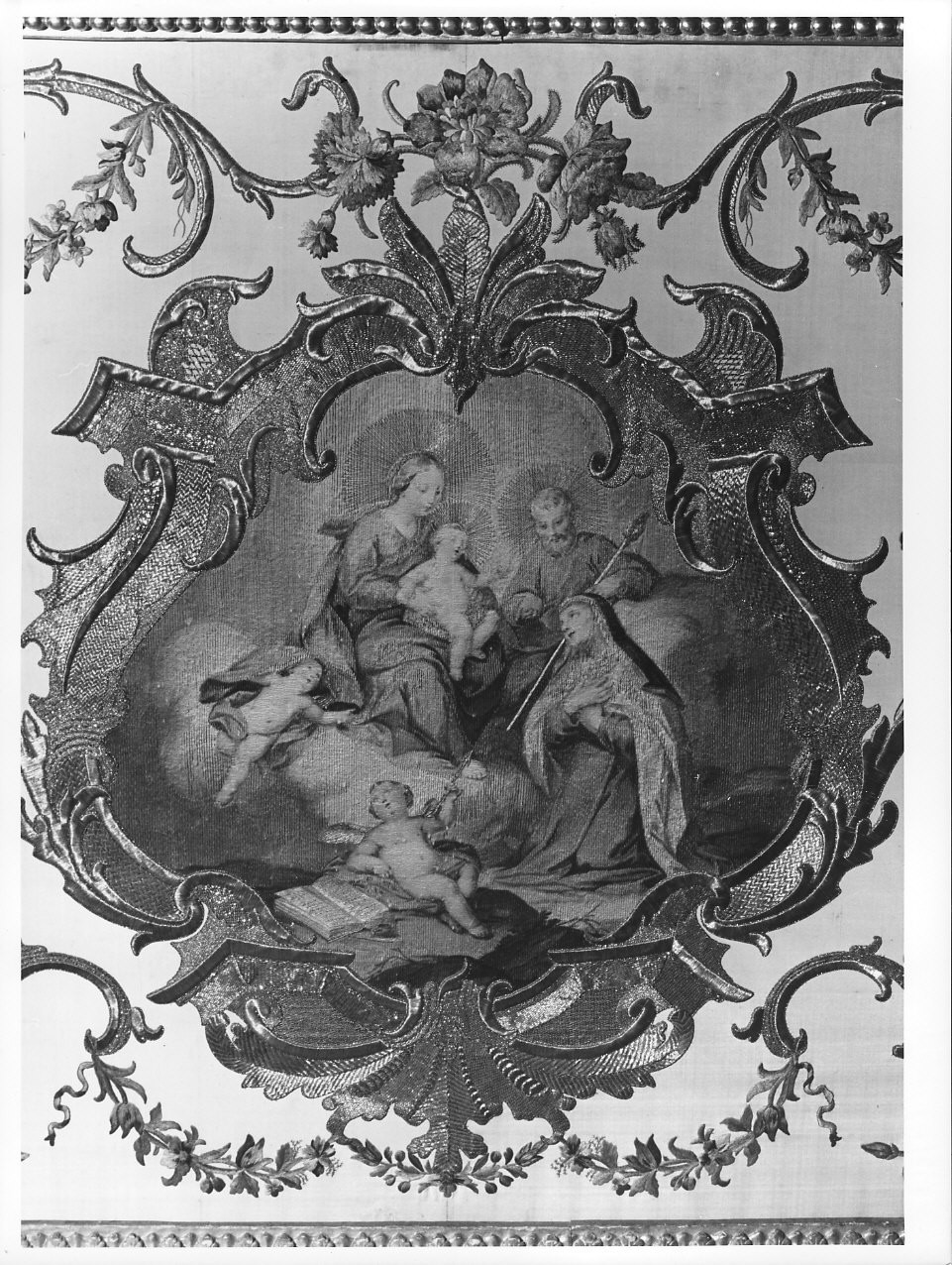 Madonna Assunta/ Sacra Famiglia con Santa (paliotto, opera isolata) - manifattura ligure (?) (prima metà sec. XVIII)