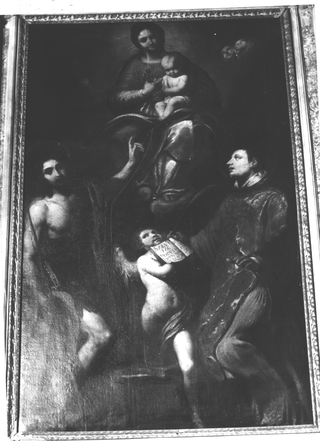 Madonna del Carmelo tra San Giovanni Battista e San Lorenzo (dipinto, elemento d'insieme) di Tavarone Lazzaro detto Bisaccione (attribuito) (sec. XVII)