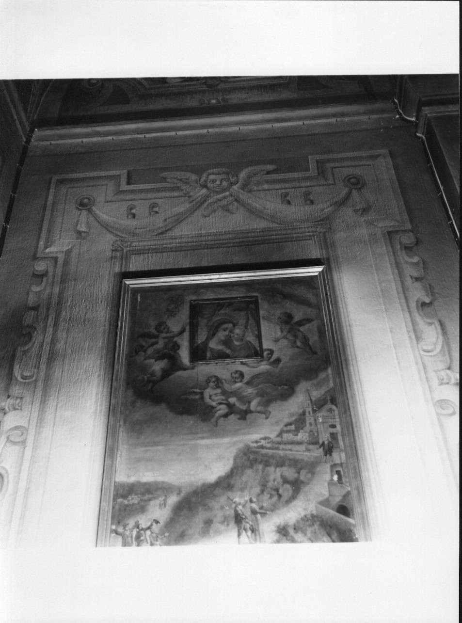 quadro della Madonna del Buon Consiglio portato in volo da angeli (dipinto, insieme) - ambito italiano (sec. XIX)