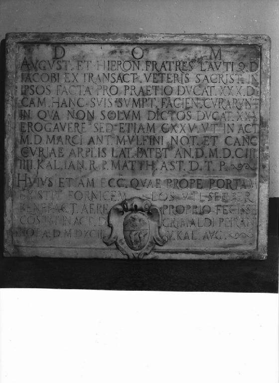 lapide commemorativa - PRODUZIONE LIGURE (inizio sec. XVII)