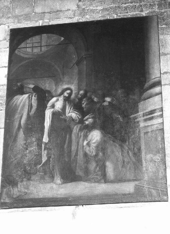 S. TOMMASO TOCCA LA PIAGA DI CRISTO, San Tommaso (dipinto) di Assereto Gioacchino (attribuito) (sec. XVII)