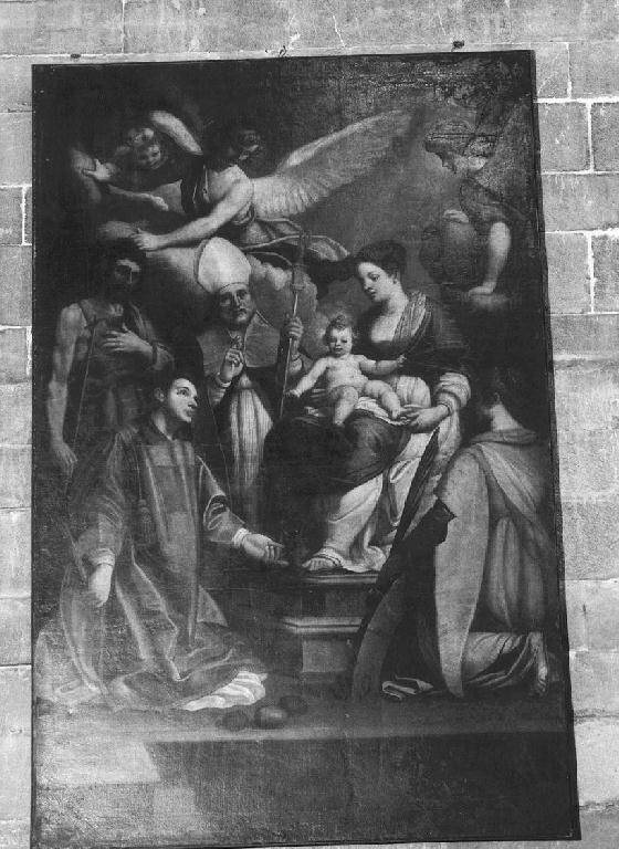 Madonna con Bambino tra Santo Stefano, Santa Caterina d'Alessandria, San Giovanni Battista e Santo vescovo (dipinto) di Castello Bernardo (seconda metà sec. XVI)