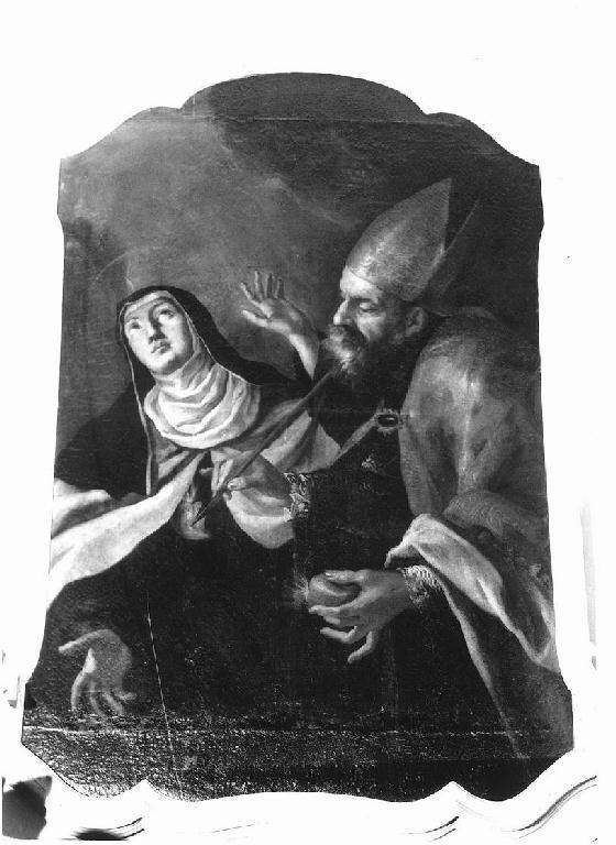 Sant'Agostino incide il cuore di Santa Teresa (dipinto, opera isolata) - ambito ligure (metà sec. XVII)