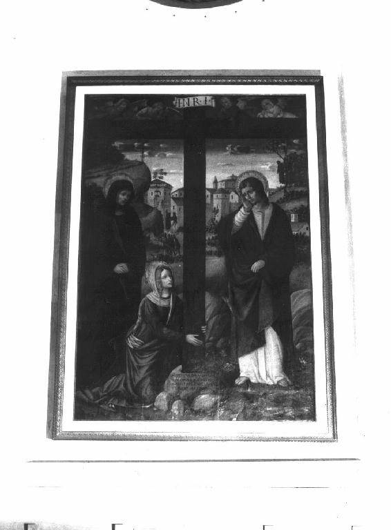 Madonna, Santa Maria Maddalena e San Giovanni Evangelista ai piedi della croce (dipinto) di Fasolo Lorenzo detto Lorenzo da Pavia (inizio sec. XVI)
