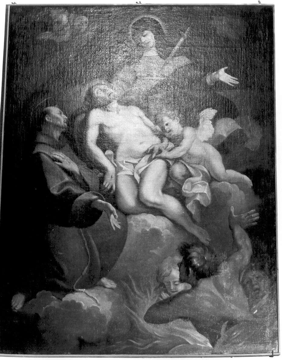 deposizione/ Madonna Addolorata/ San Francesco/ anime del purgatorio (dipinto, opera isolata) - ambito italiano (sec. XVII)