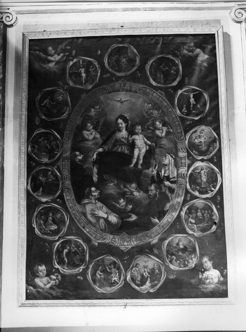 Madonna del Rosario con Santi e misteri del rosario (dipinto) - ambito italiano (sec. XVII)