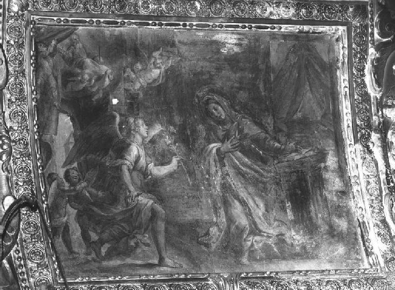 Annunciazione (dipinto, elemento d'insieme) di Carlone Giovanni Battista (scuola) (secondo quarto sec. XVII)