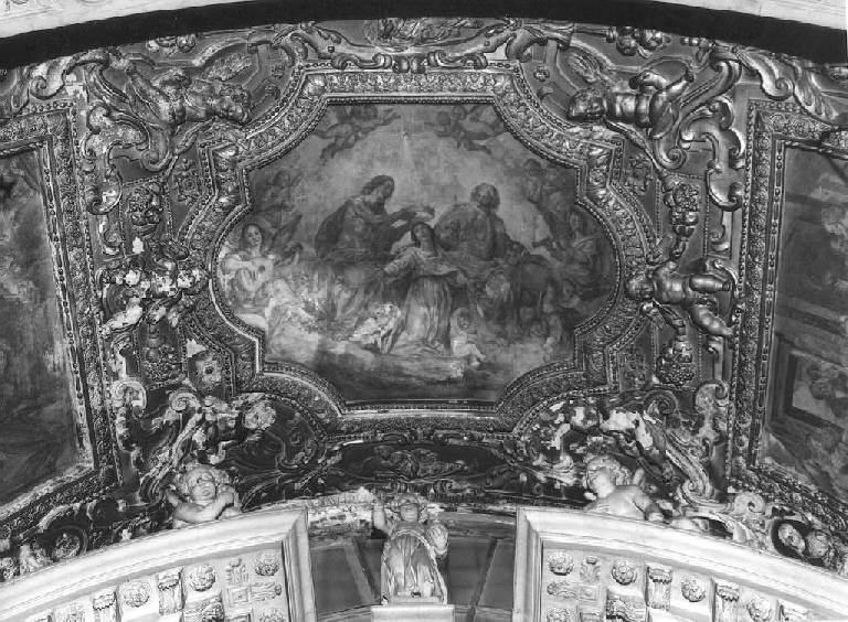 incoronazione di Maria Vergine (dipinto, elemento d'insieme) di Carlone Giovanni Battista (scuola) (secondo quarto sec. XVII)