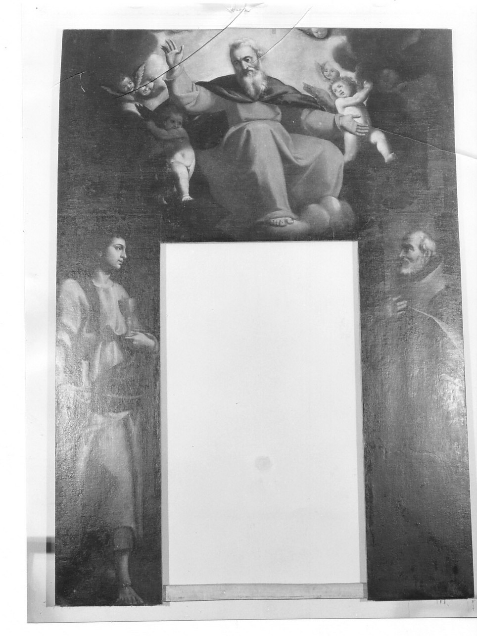 Dio Padre San Giovanni Evangelista e Santo Vescovo (dipinto, opera isolata) di Robatto Giovanni Stefano (fine/inizio secc. XVII/ XVIII)