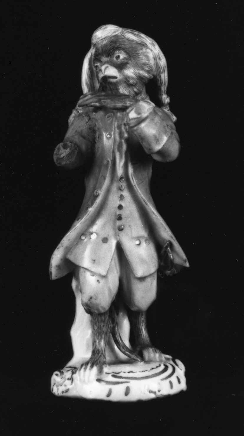 scimmia musicante (statuetta, opera isolata) di Manifattura Sitzendorf (ultimo quarto sec. XVIII)