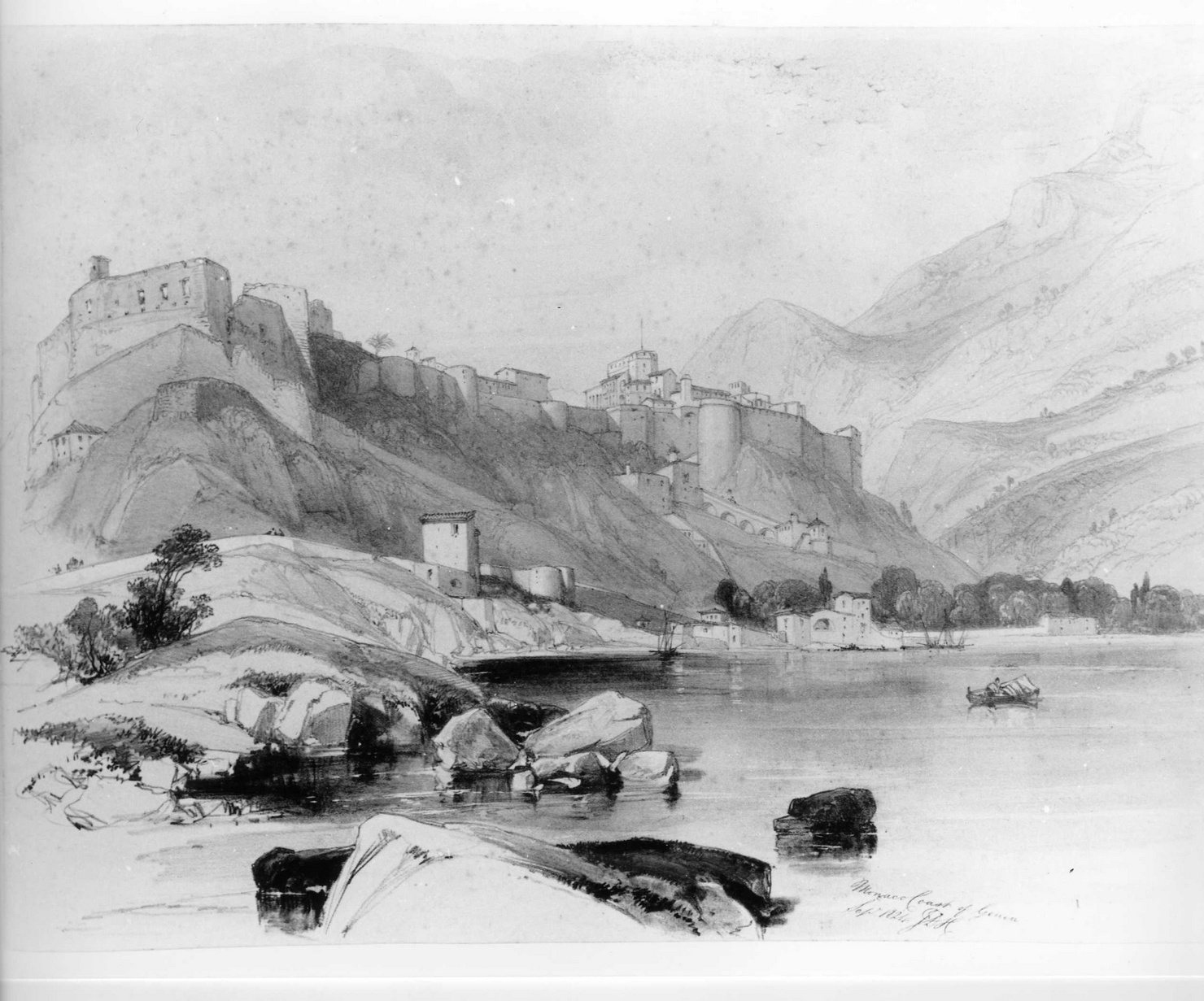 MONACO COAST OF GENOA, veduta di città (disegno, opera isolata) di Harding James Duffield (sec. XIX)