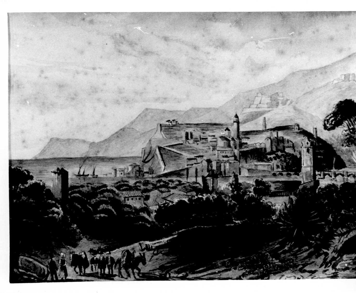 veduta di Ventimiglia (disegno, opera isolata) - bottega italiana (terzo quarto sec. XIX)