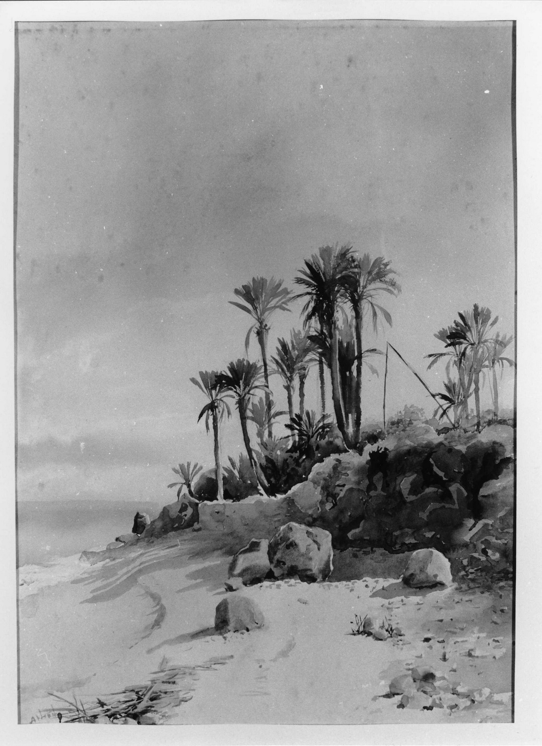 LA SPIAGGIA DEL GIUNCHETTO, paesaggio marino (disegno, opera isolata) di Leach A. J (fine/inizio secc. XIX/ XX)