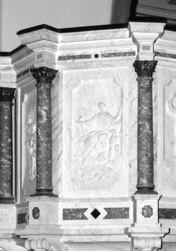 San Giovanni Evangelista (decorazione plastica, elemento d'insieme) di Galeotti Giuseppe (terzo quarto sec. XIX)