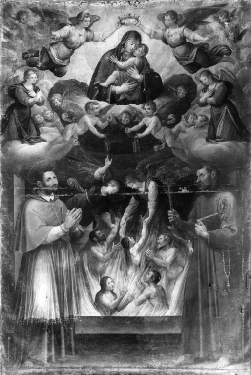 Madonna con Bambino, santi e anime del purgatorio (dipinto) di Van de Casteele François (inizio sec. XVII)