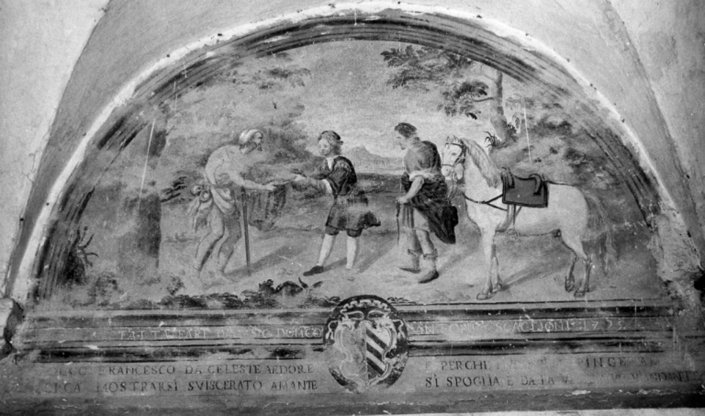 San Francesco d'Assisi dona il mantello al povero cavaliere (dipinto) - ambito viterbese (sec. XVIII)
