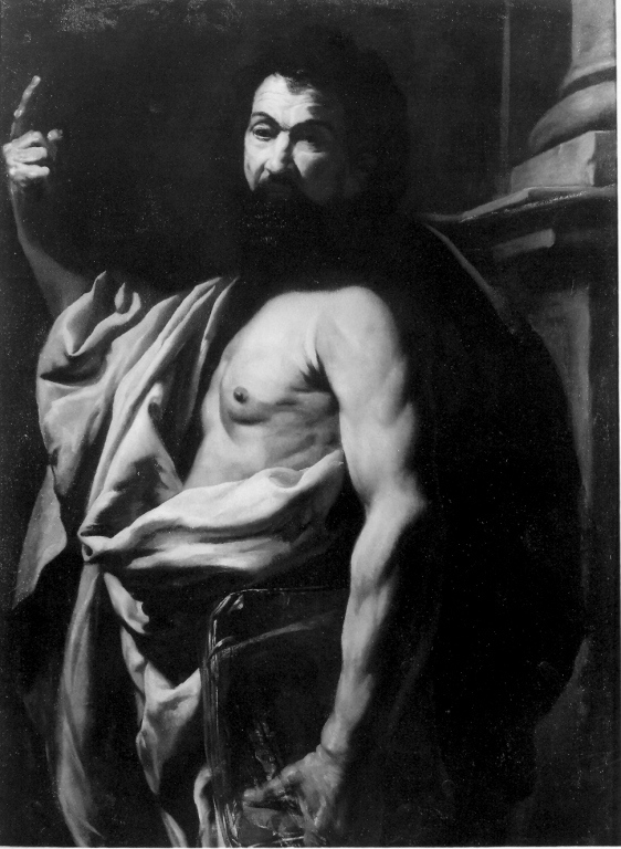 uomo barbuto con l'indice verso l'alto (dipinto) - ambito napoletano (sec. XVII)