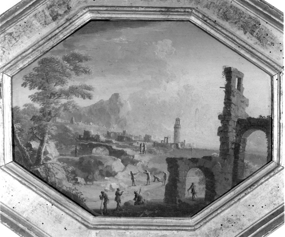 paesaggio con rovine (dipinto) - ambito napoletano (metà sec. XVIII)