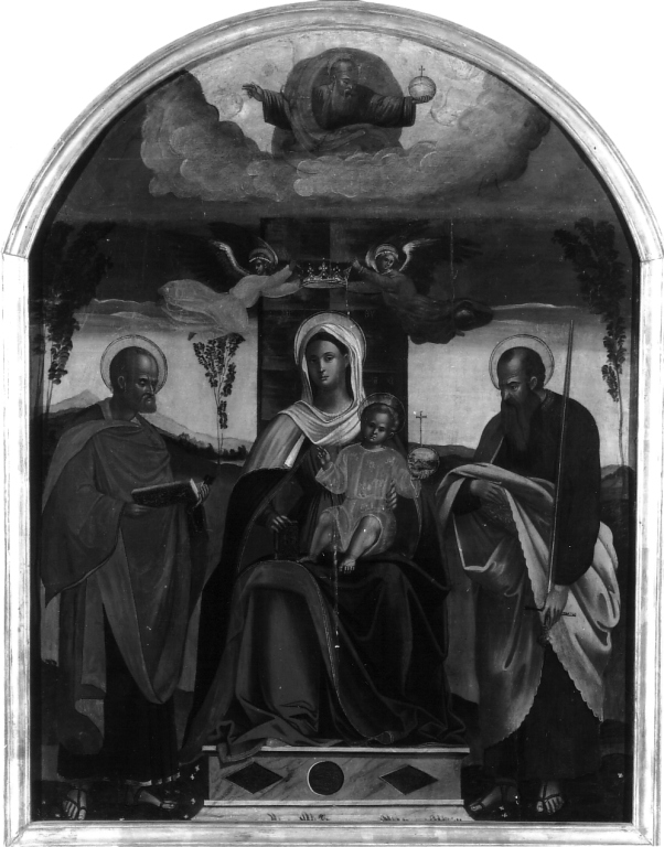 Madonna con Bambino in trono tra santi (dipinto) - ambito Italia meridionale (sec. XVI)