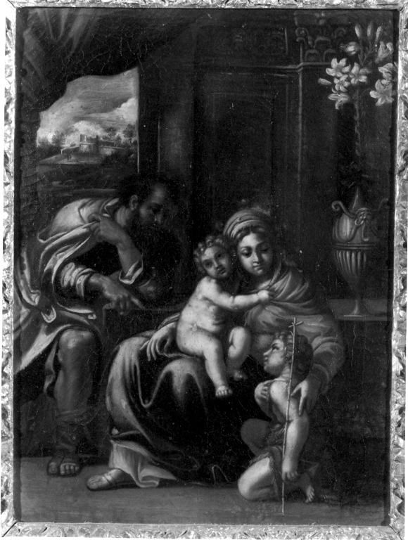 Sacra Famiglia con San Giovanni Battista bambino (dipinto) - ambito italiano (prima metà sec. XVII)