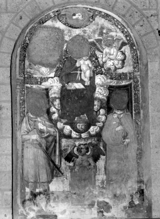 Madonna in trono con Bambino, San Giuliano ospitaliero e Santa Caterina da Siena (dipinto) - ambito viterbese (sec. XVI)