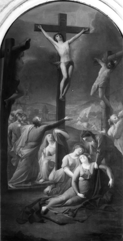 Cristo crocifisso con la Madonna, Santa Maria Maddalena, San Giovanni evangelista (dipinto) di Corvi Domenico (fine sec. XVIII)