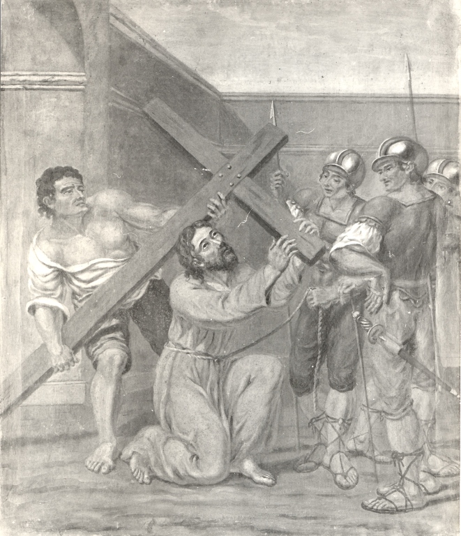 stazione II: Gesù caricato della croce (dipinto) - ambito laziale (sec. XVIII)