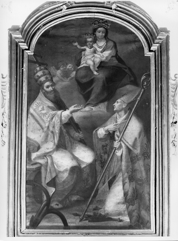 Madonna con bambino, Sant'Anselmo, santo pontefice (dipinto) - ambito romano (sec. XVIII)