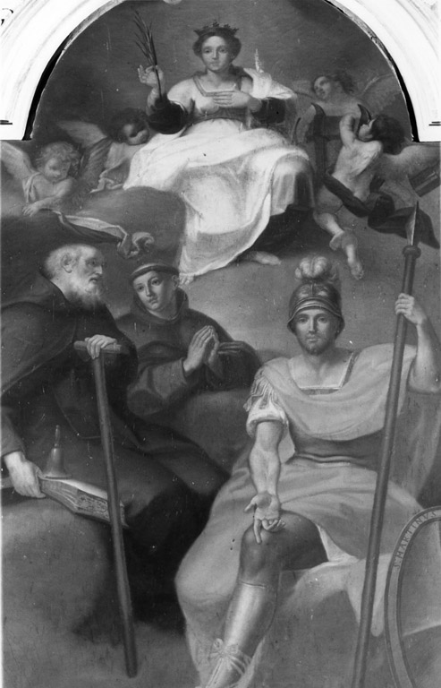 Santa Caterina d'Alessandria in gloria con Sant'Antonio Abate, Sant'Antonio da Padova e San Martino (dipinto) - ambito romano (sec. XVIII)