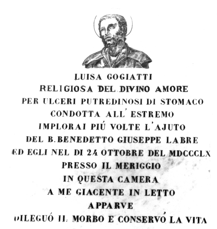 San Benedetto Giuseppe Labre (lapide commemorativa) - ambito viterbese (metà sec. XIX)
