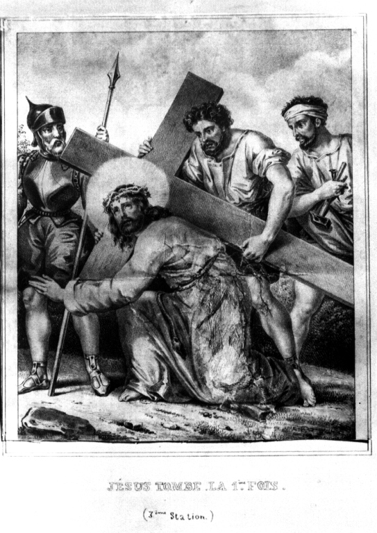 stazione III: Gesù cade sotto la croce la prima volta (litografia, ciclo) - ambito parigino (sec. XVII)