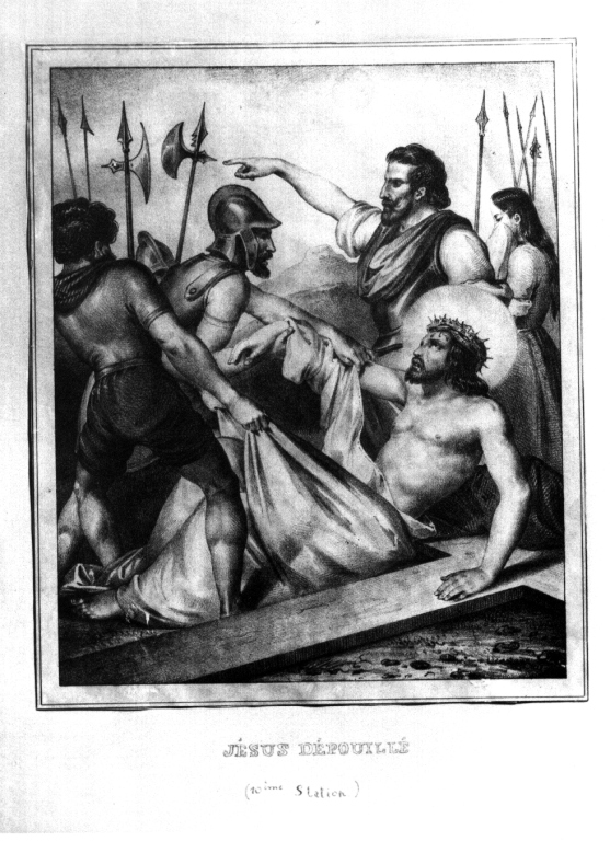 stazione X: Gesù spogliato e abbeverato di fiele (litografia, ciclo) - ambito parigino (sec. XVII)
