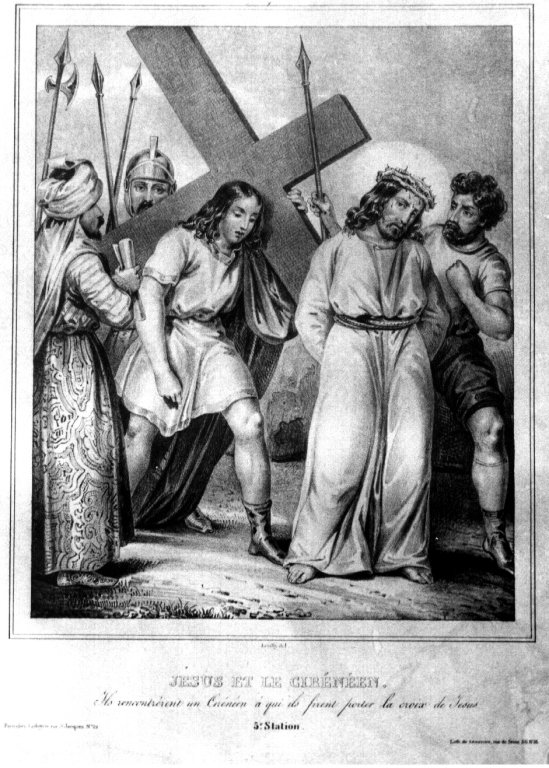 stazione V: Gesù aiutato da Simone il Cireneo a portare la croce (litografia) - ambito parigino (sec. XVII)