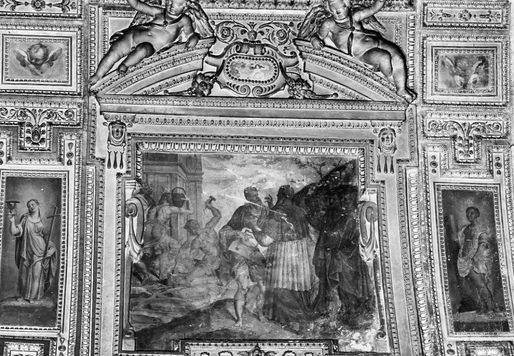 Michelangelo mostra al Papa il progetto della chiesa di S. Giovanni dei Fiorentini (decorazione plastico-pittorica) di Pieri Stefano (attribuito) (sec. XVI)
