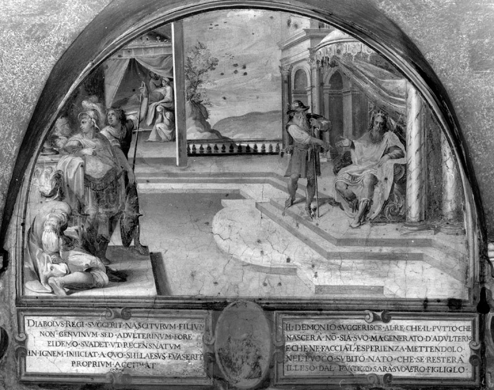 il demonio insinua che il figlio del re di Persia sia frutto d'adulterio (dipinto) di Strada Vespasiano (e aiuti) (secc. XVI/ XVII)