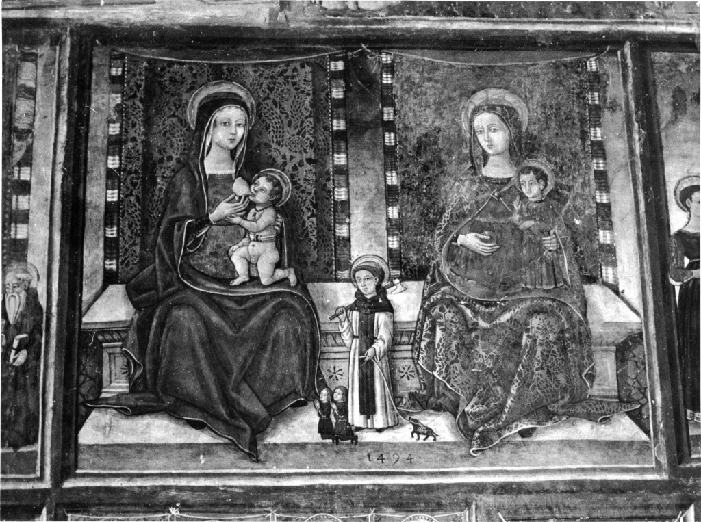 due Madonne con Bambino, Sant'Amico e committenti (dipinto, complesso decorativo) - ambito laziale (fine sec. XV)