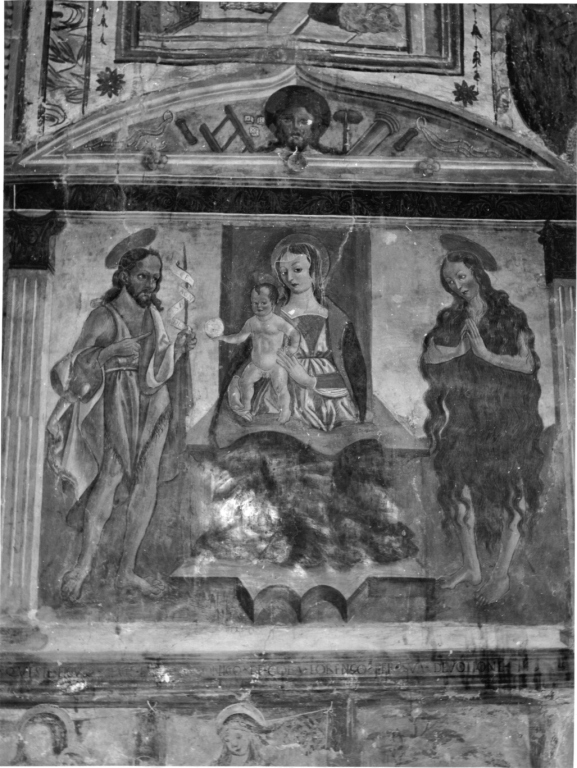 Madonna in trono con Bambino e Santi (dipinto, complesso decorativo) di Maestro della Madonna della Misericordia (cerchia) (fine sec. XV)