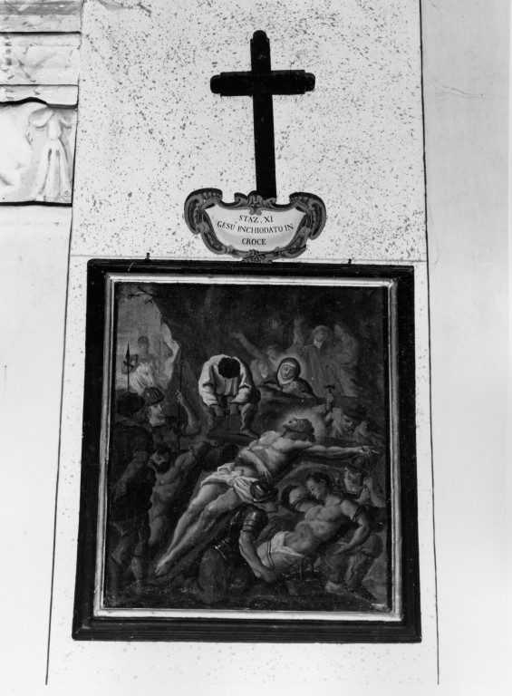 stazione XI: Gesù inchiodato alla croce (dipinto) - ambito Italia centrale (fine/inizio secc. XVII/ XVIII)