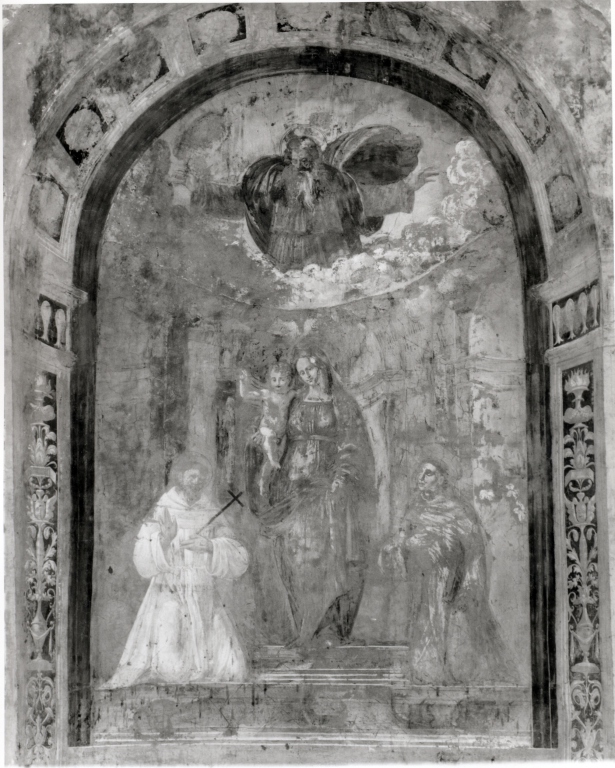 Madonna con Bambino, San Francesco di Assisi, Sant'Antonio da Padova, Dio Padre (dipinto) - ambito viterbese (fine sec. XVI)
