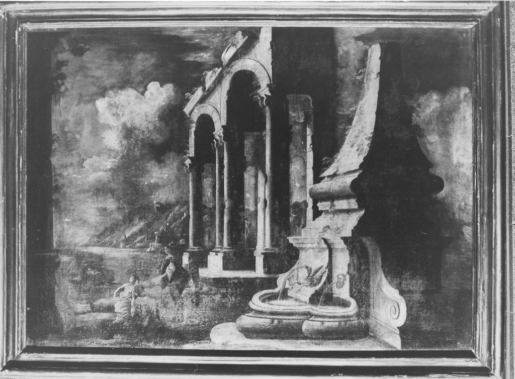paesaggio con rovine (dipinto) - ambito laziale (fine sec. XVIII)