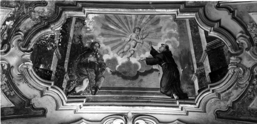 Gesù Bambino tra Sant'Antonio da Padova e San Rocco (decorazione plastico-pittorica) - ambito laziale (seconda metà sec. XVIII)