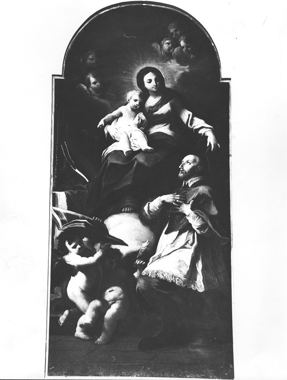Madonna con Bambino in trono con San Francesco di Sales (dipinto) di Conca Sebastiano (bottega) (sec. XVIII)